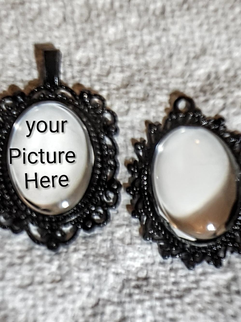Black Filigree Oval Photo Pendant Necklace - Customize with Your Picture